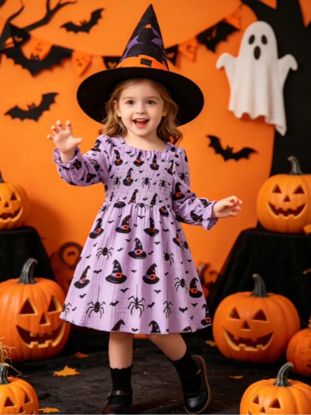 ⭐️ Kids Purple Halloween Witch & Spider Dress